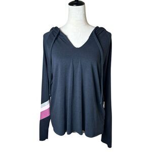 Wildfox Sweat Halo Pullover Black Cozy Lightweight Terry Hoodie Pink Stripes
